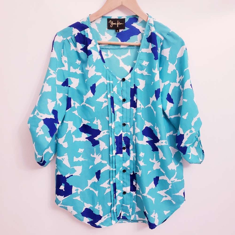 Yumi Kim Blue Patterned Button Top, Sz S